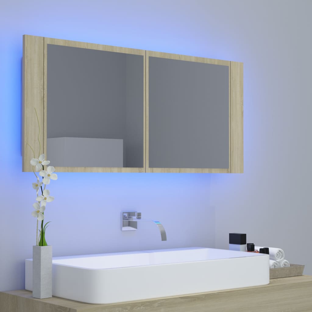vidaXL Armoire à miroir à LED de bain Chêne sonoma 100x12x45 Acrylique