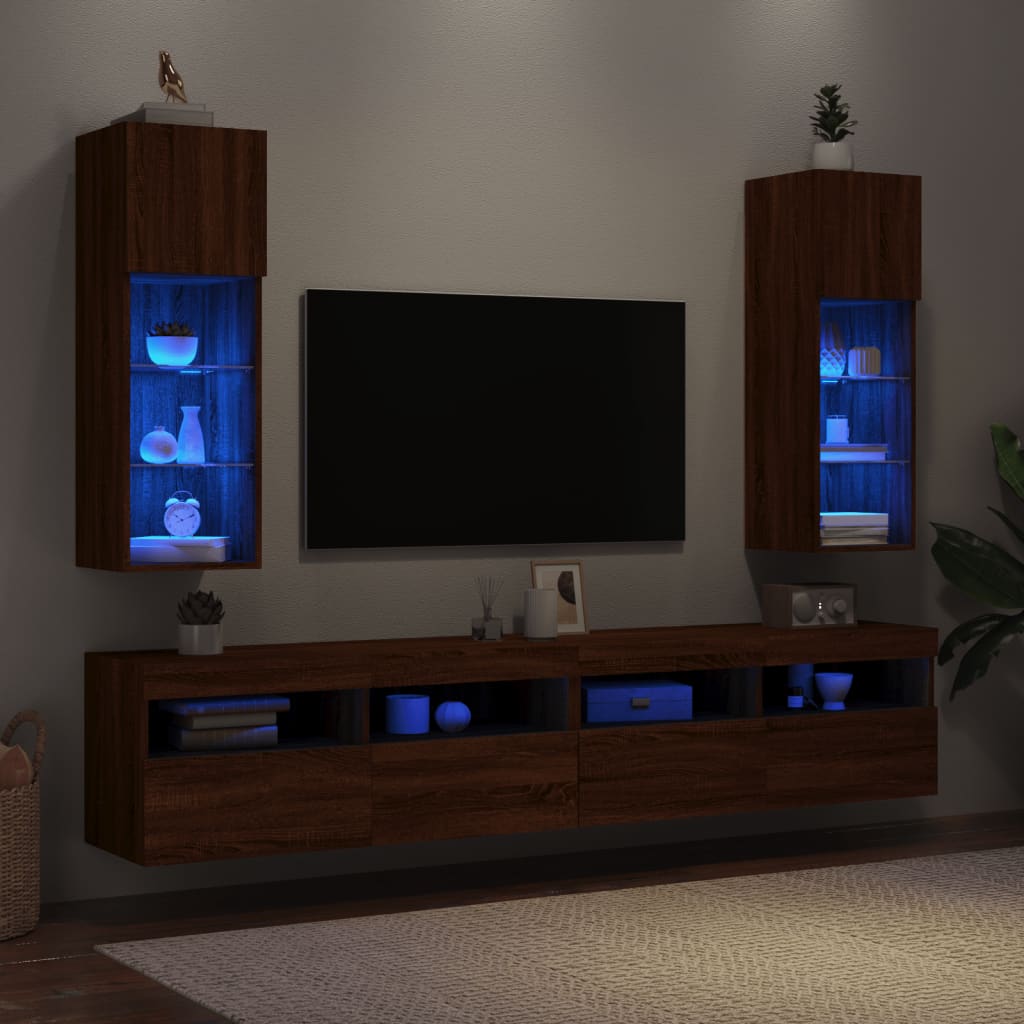 vidaXL Meubles TV avec lumières LED 2 pcs chêne marron 30,5x30x90 cm