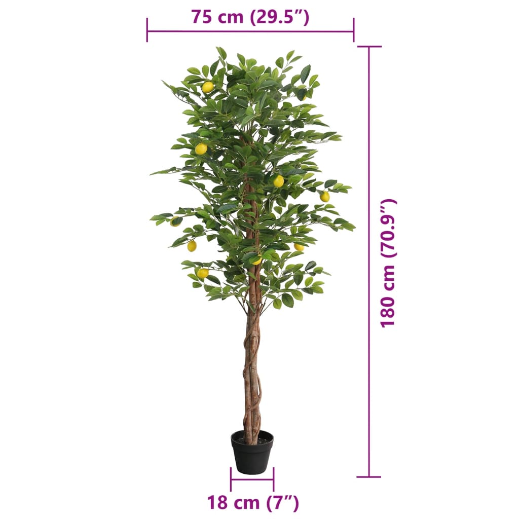 vidaXL Citronnier artificiel avec 3 troncs vert 180 cm PP