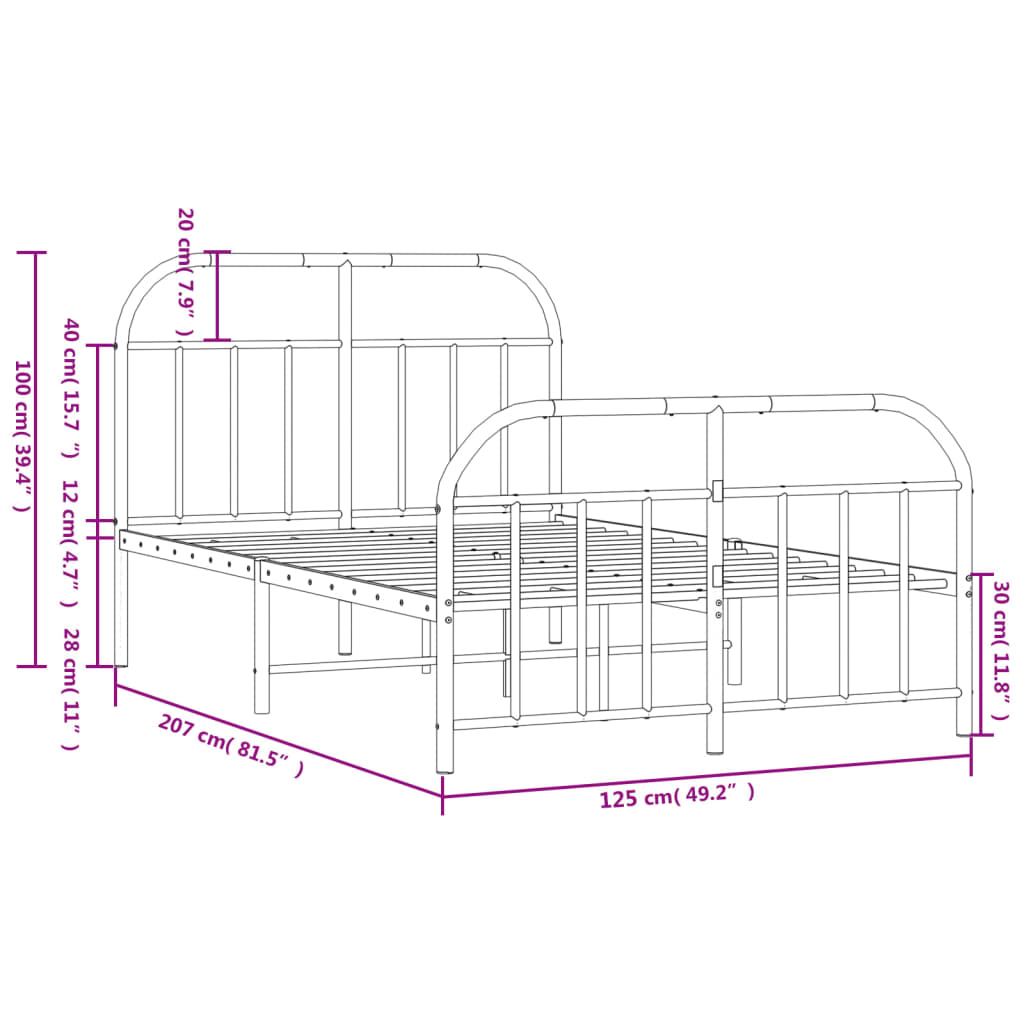 vidaXL Cadre de lit métal sans matelas avec pied de lit noir 120x200cm