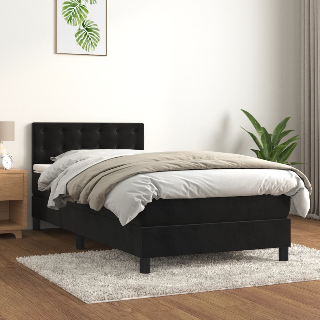 vidaXL Sommier à lattes de lit avec matelas Noir 90x190 cm Velours