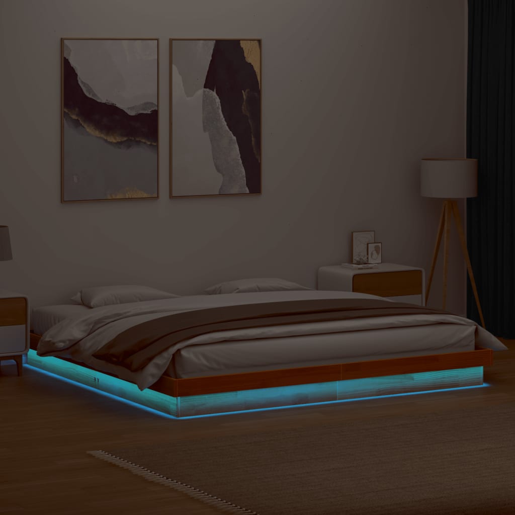 vidaXL Cadre de lit à LED sans matelas 200x200 cm bois massif