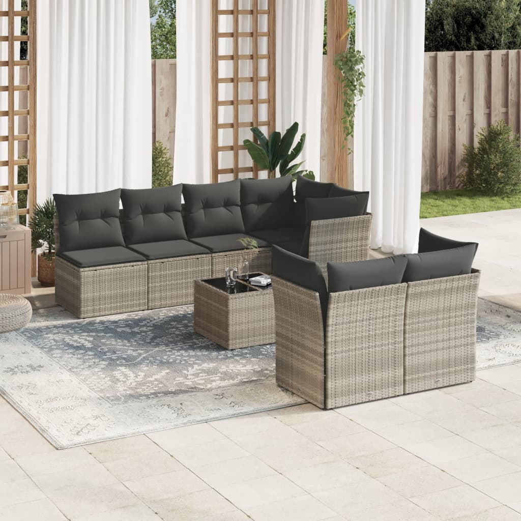 vidaXL Salon de jardin 8 pcs avec coussins gris clair résine tressée