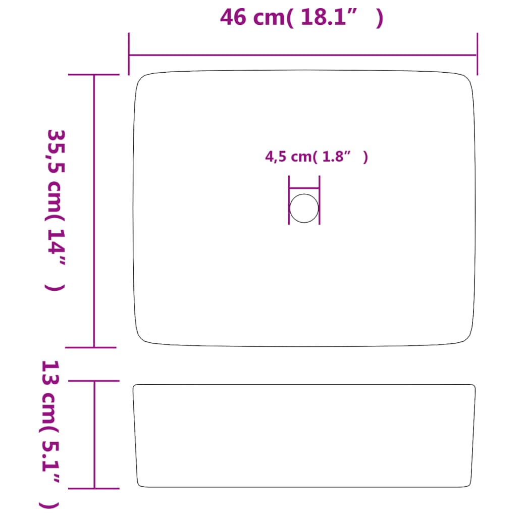 vidaXL Vasque à poser blanc rectangulaire 46x35,5x13 cm céramique
