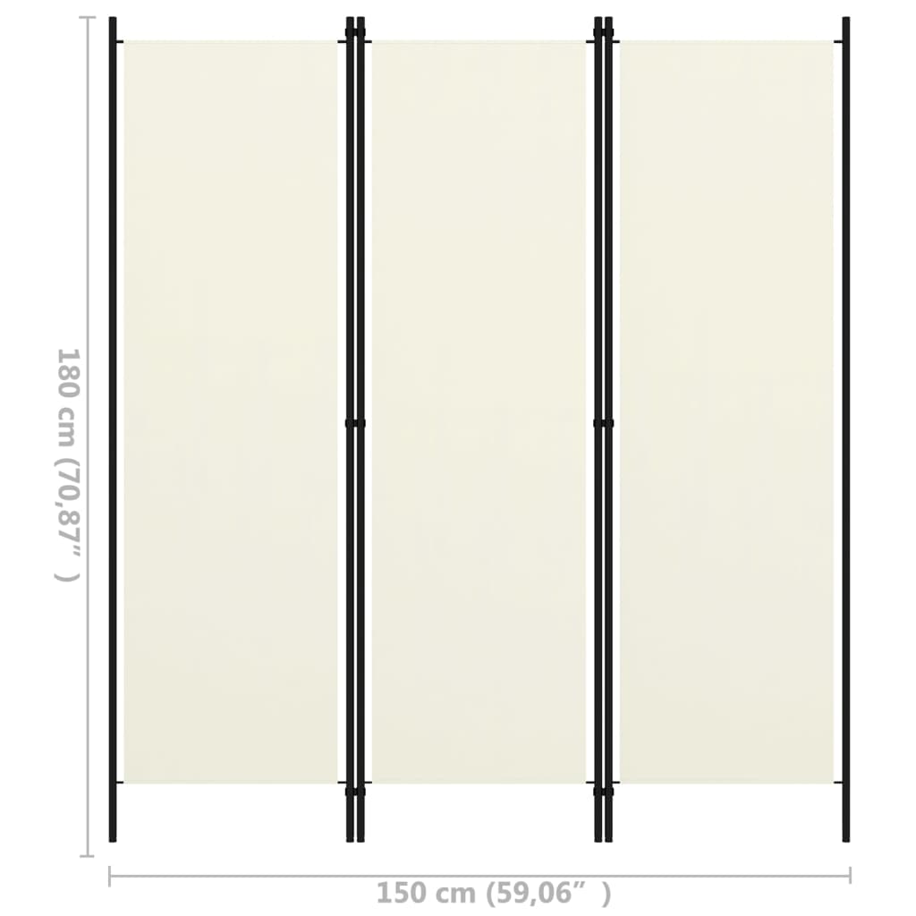 vidaXL Cloison de séparation 3 panneaux Blanc crème 150x180 cm