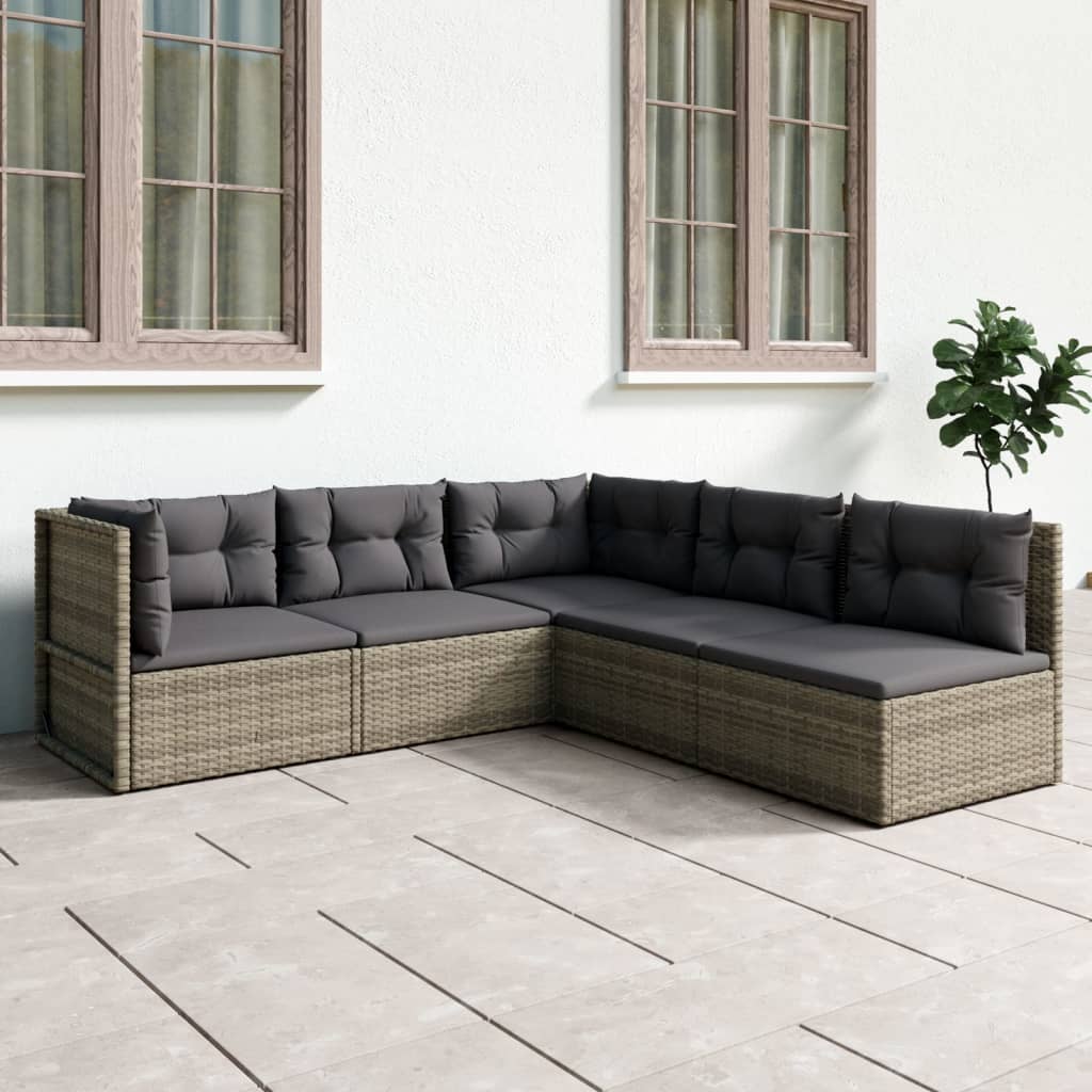 vidaXL Salon de jardin 5 pcs avec coussins Gris Résine tressée