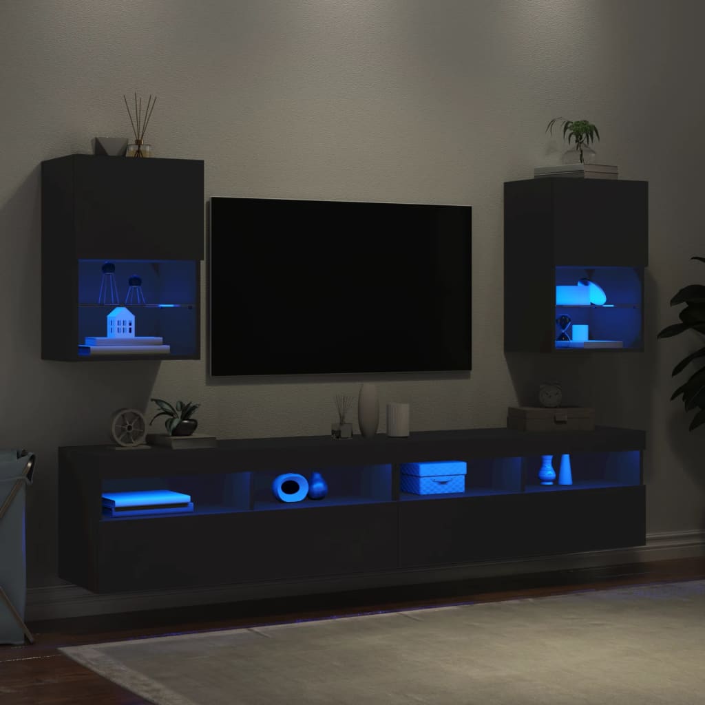 vidaXL Meubles TV avec lumières LED 2 pcs noir 40,5x30x60 cm