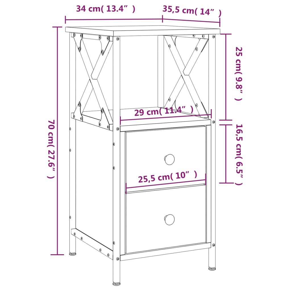 vidaXL Table de chevet chêne fumé 34x35,5x70 cm bois d'ingénierie
