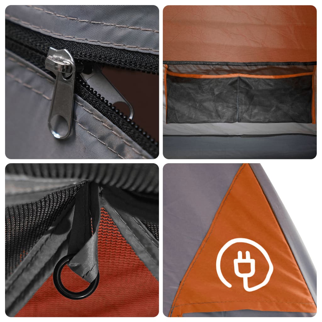 vidaXL Tente familiale et porche 6 personnes gris orange imperméable