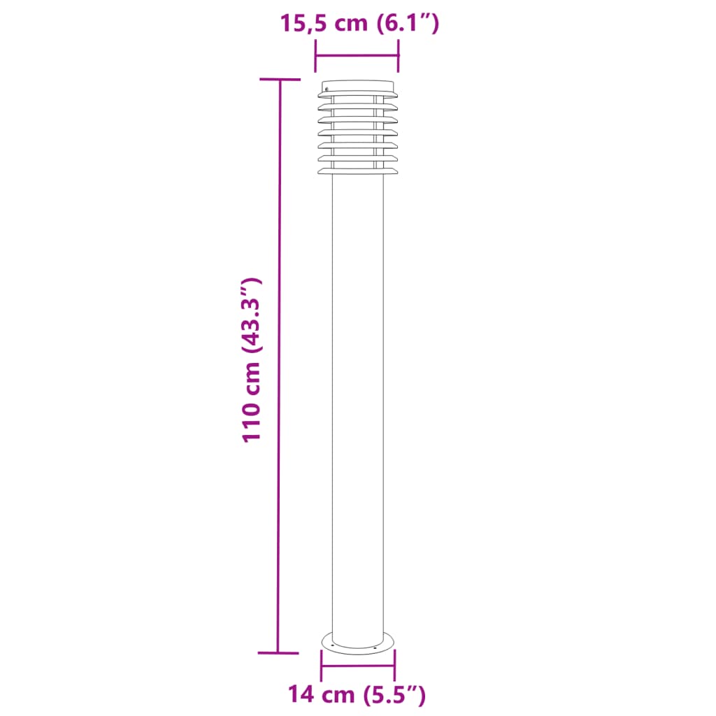 vidaXL Lampadaire d'extérieur noir 110 cm acier inoxydable