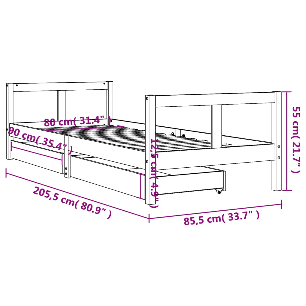 vidaXL Cadre de lit pour enfants gris 80x200 cm bois de pin massif