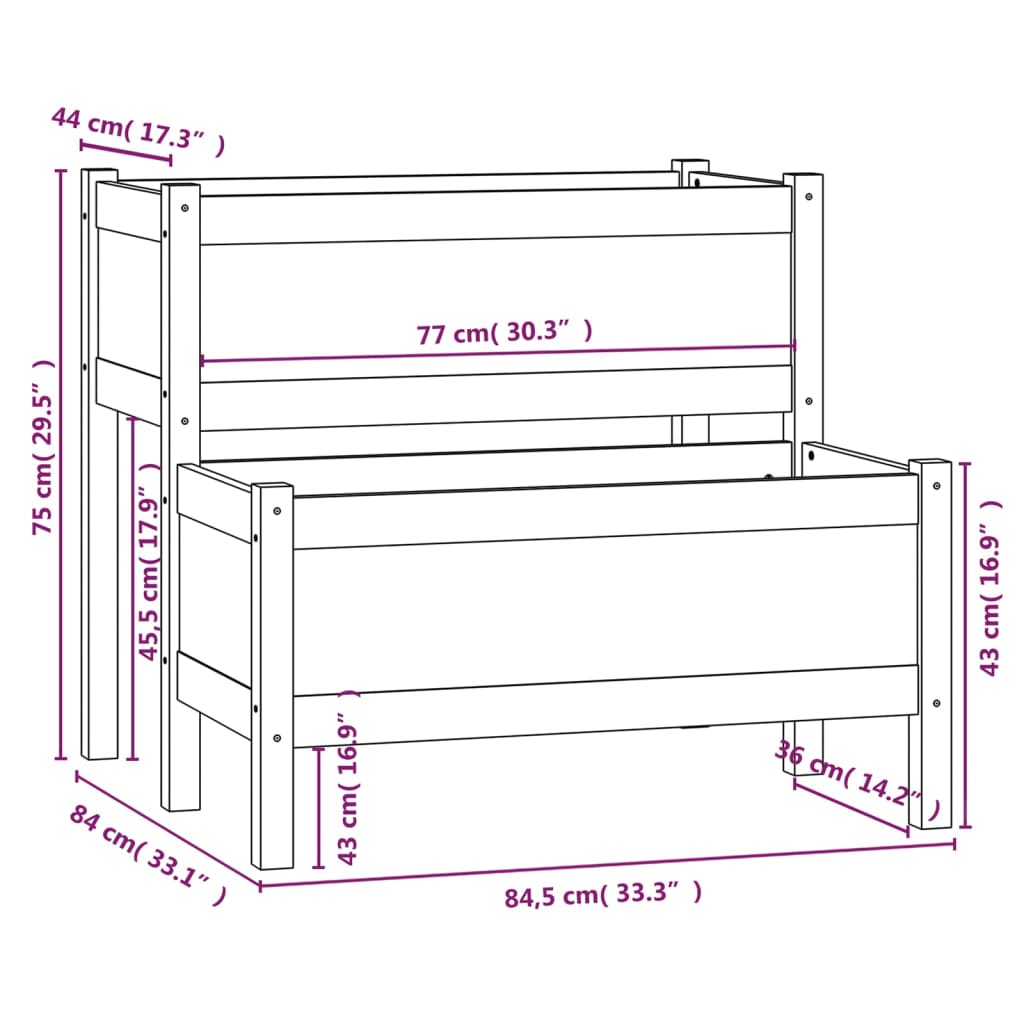 vidaXL Jardinière 84,5x84x75 cm Bois massif de pin