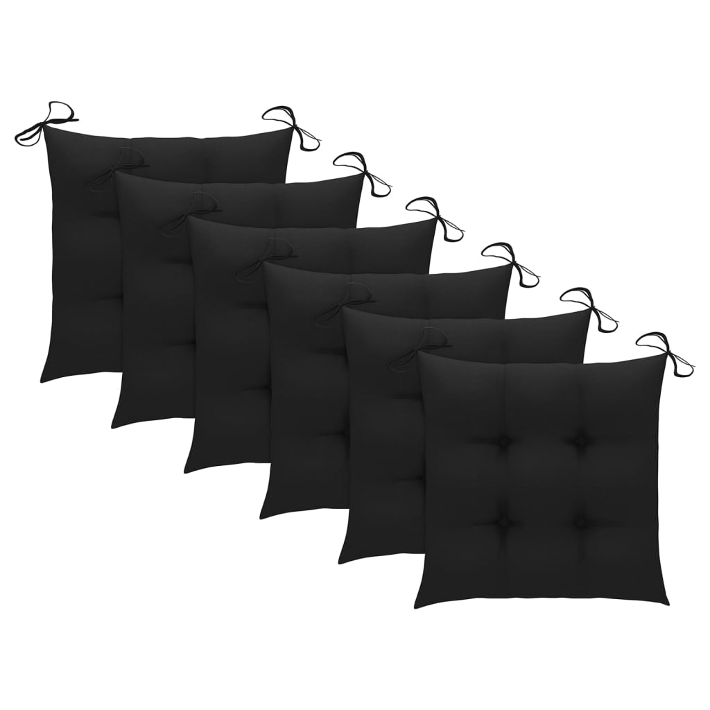 vidaXL Chaises de jardin 6 pcs avec coussins noir Bois de teck solide