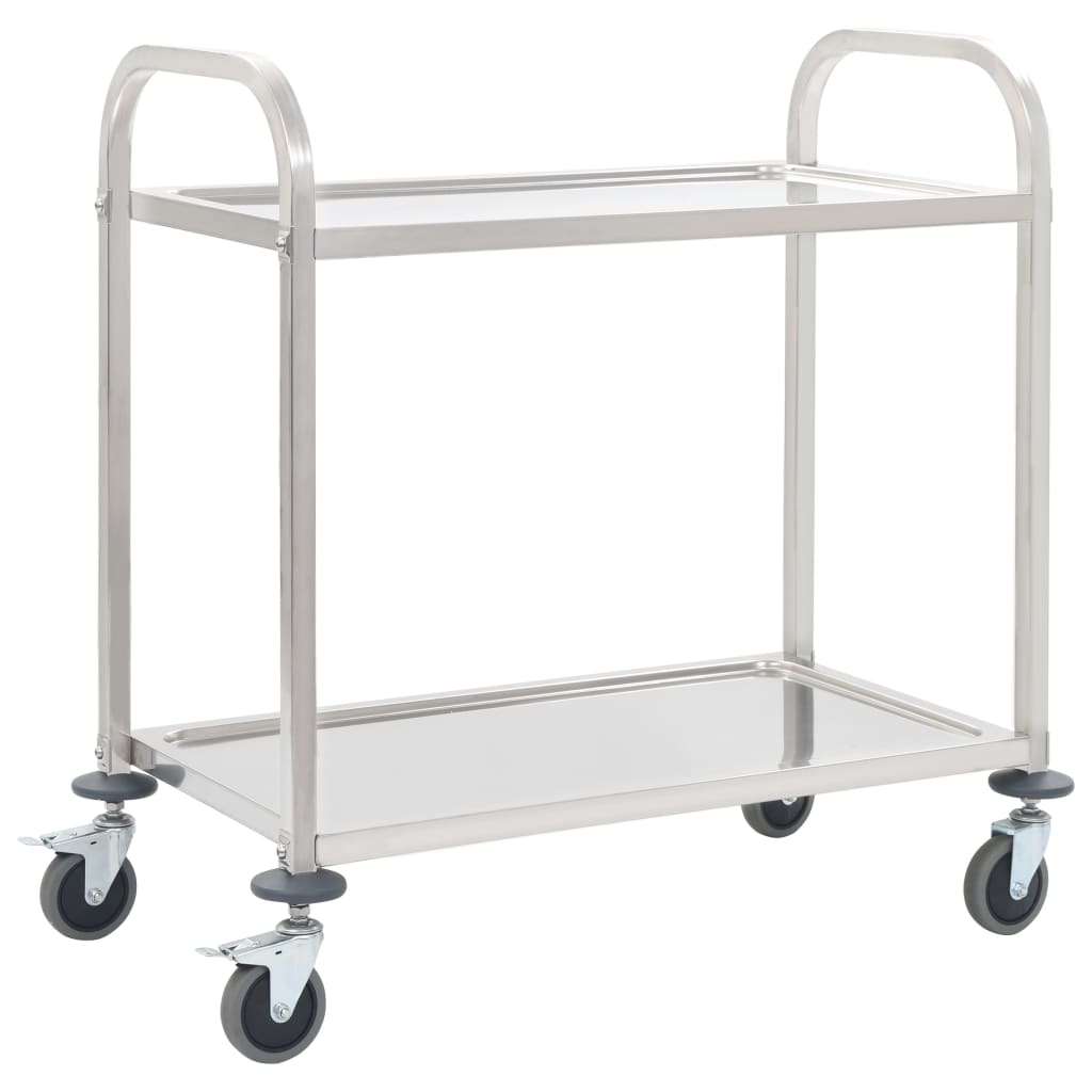 vidaXL Chariot de cuisine à 2 niveaux 95x45x83,5 cm Acier inoxydable