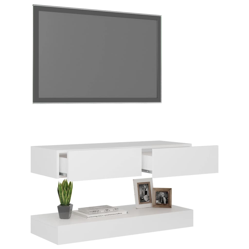 vidaXL Meuble TV avec lumières LED blanc 90x35 cm