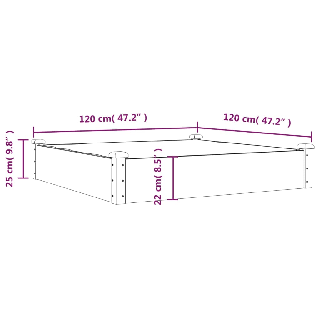 vidaXL Lit surélevé de jardin doublure 120x120x25 cm bois massif sapin