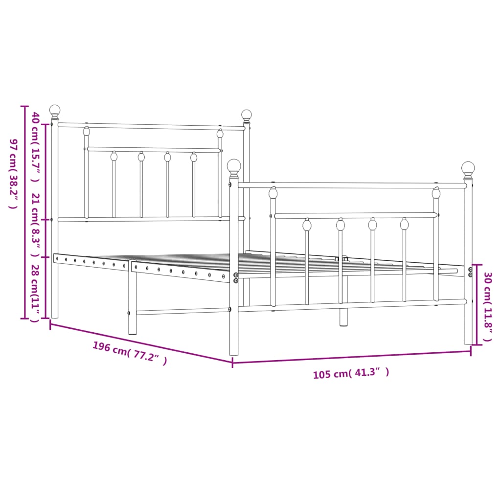 vidaXL Cadre de lit métal sans matelas avec pied de lit noir 100x190cm