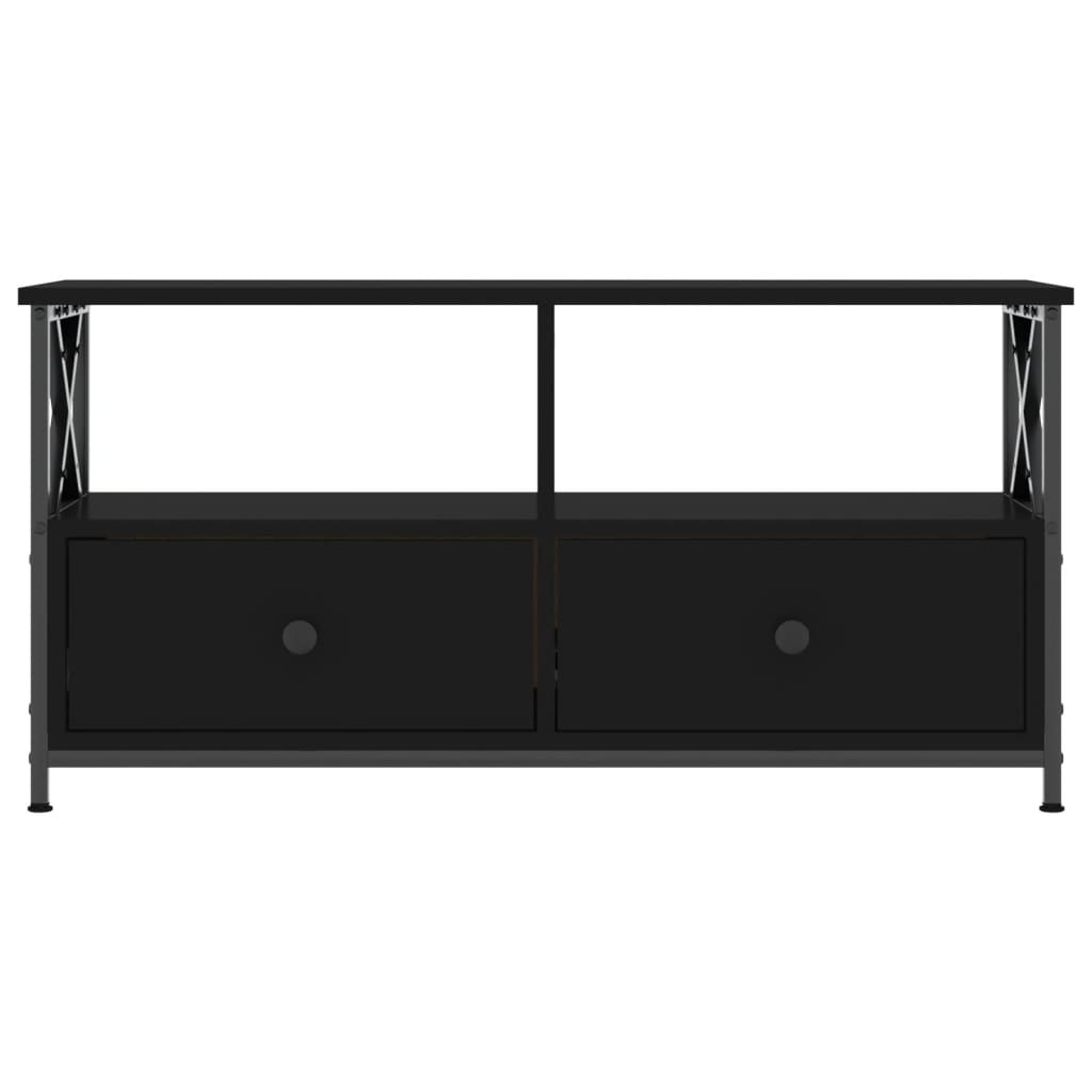 vidaXL Meuble TV noir 90x33x45 cm bois d'ingénierie et fer