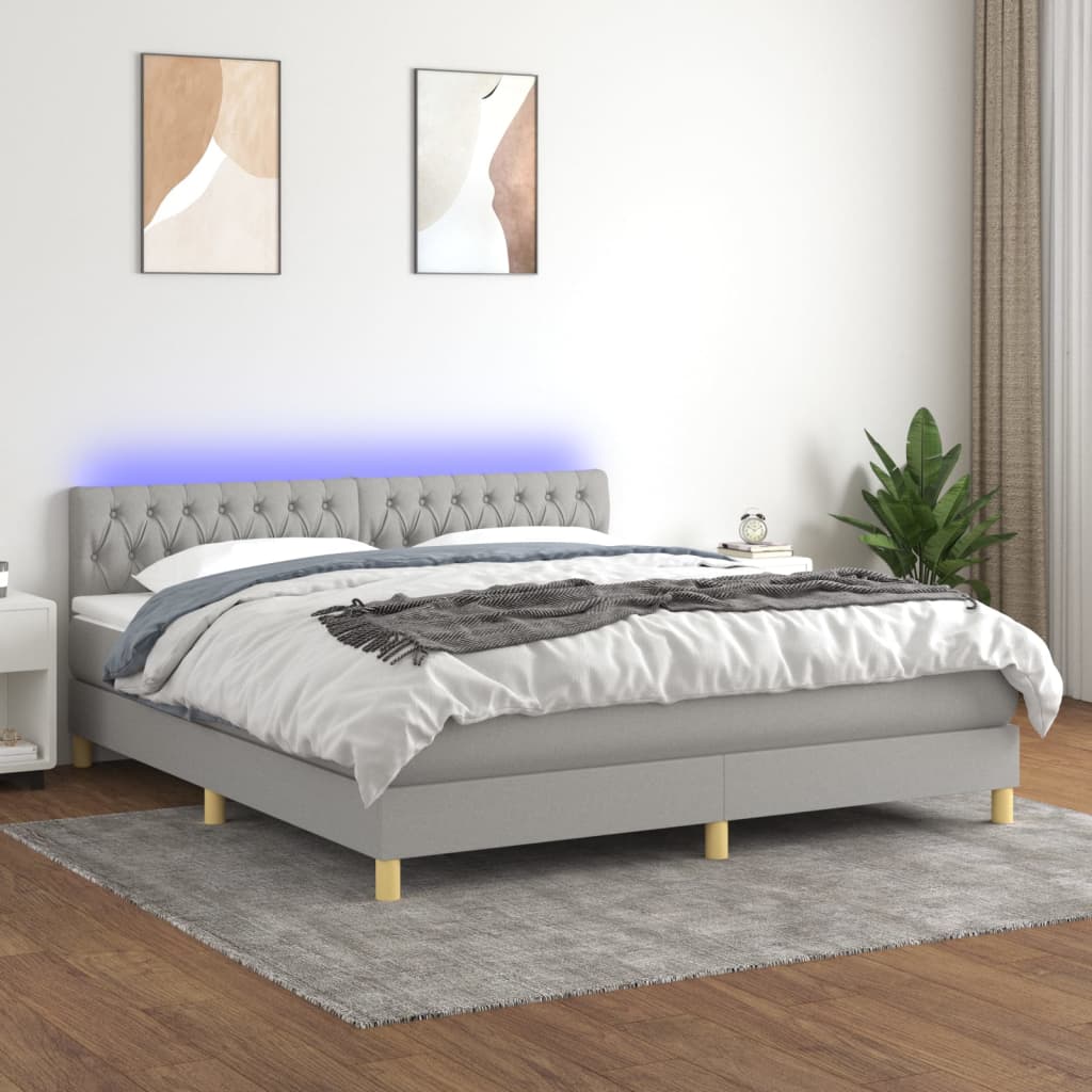 vidaXL Sommier à lattes de lit et matelas et LED Gris clair 180x200 cm