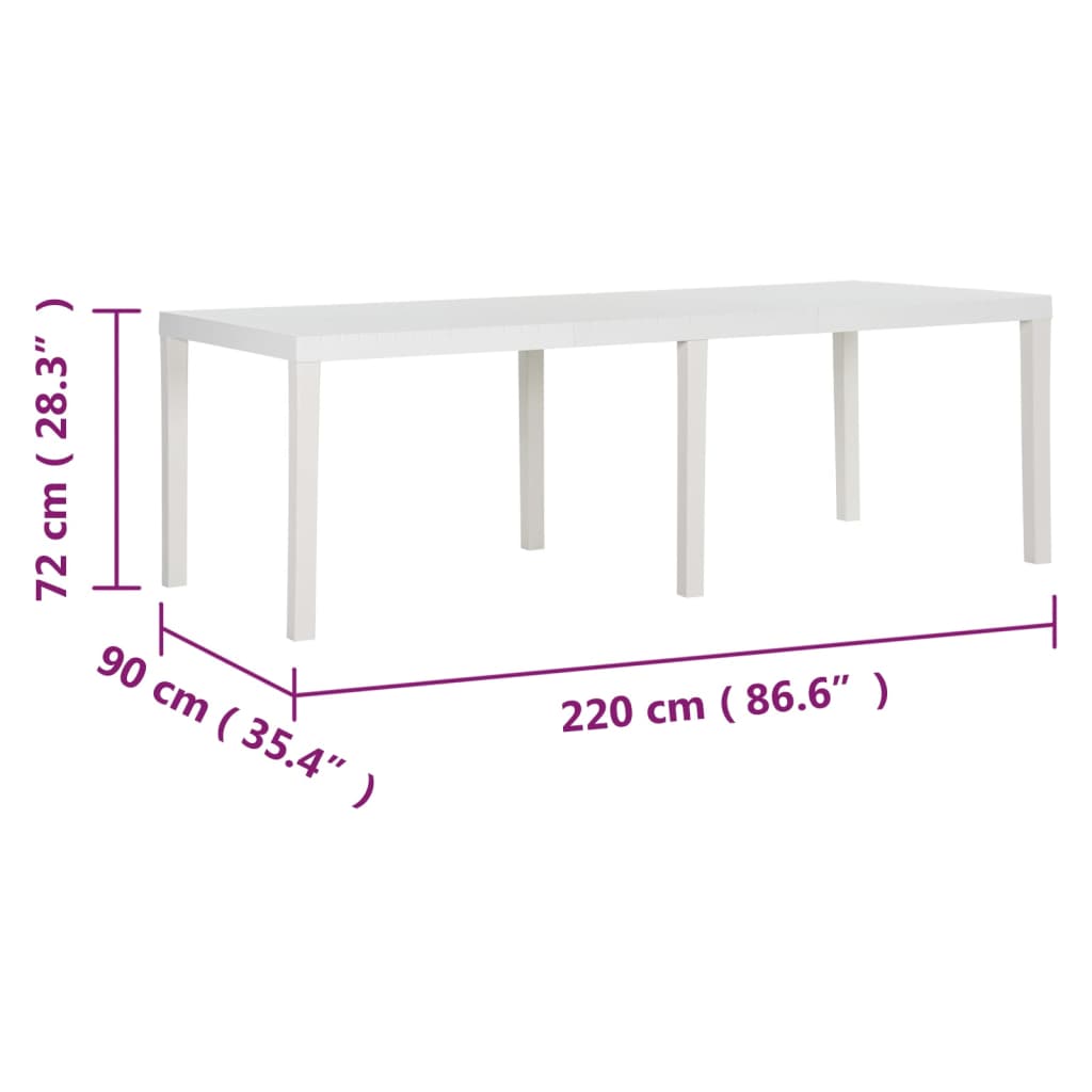 vidaXL Table de jardin 220x90x72 cm PP Blanc