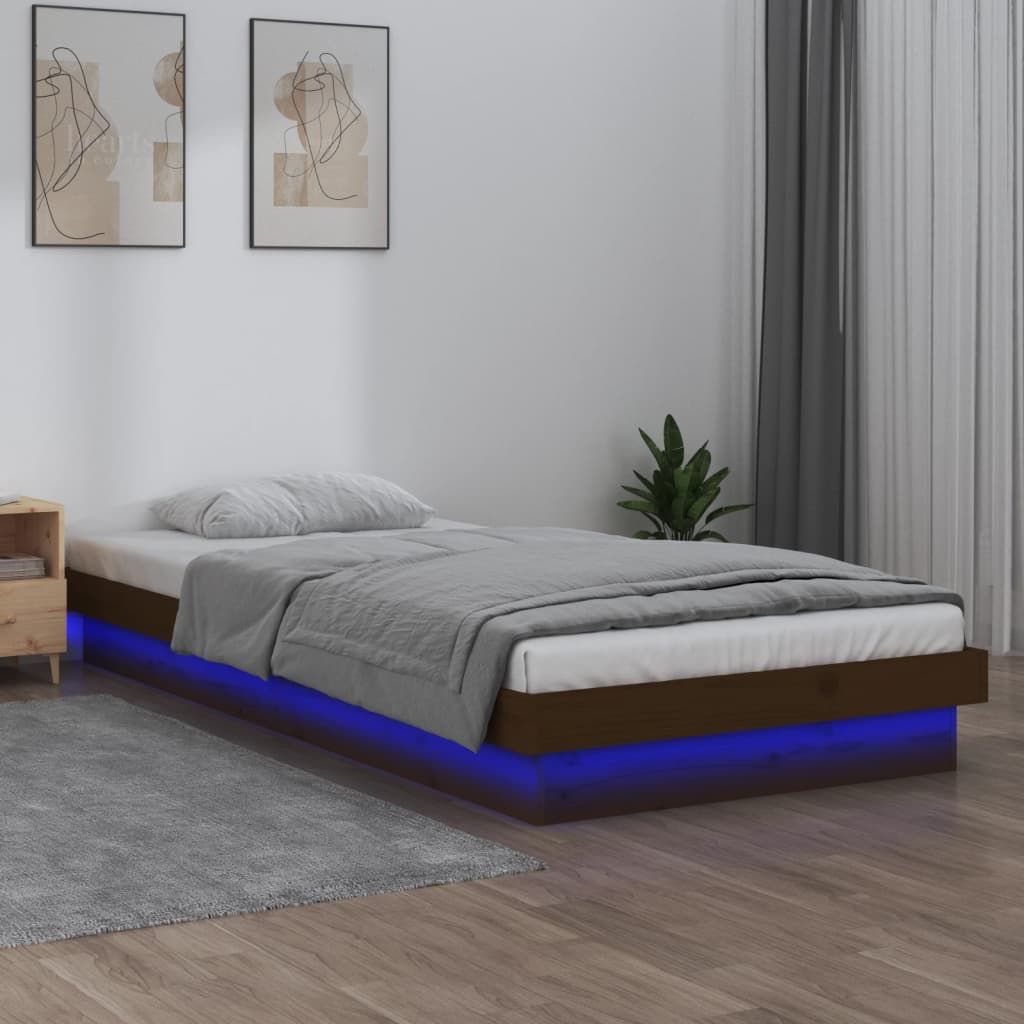 vidaXL Cadre de lit à LED marron miel 75x190 cm petit simple bois