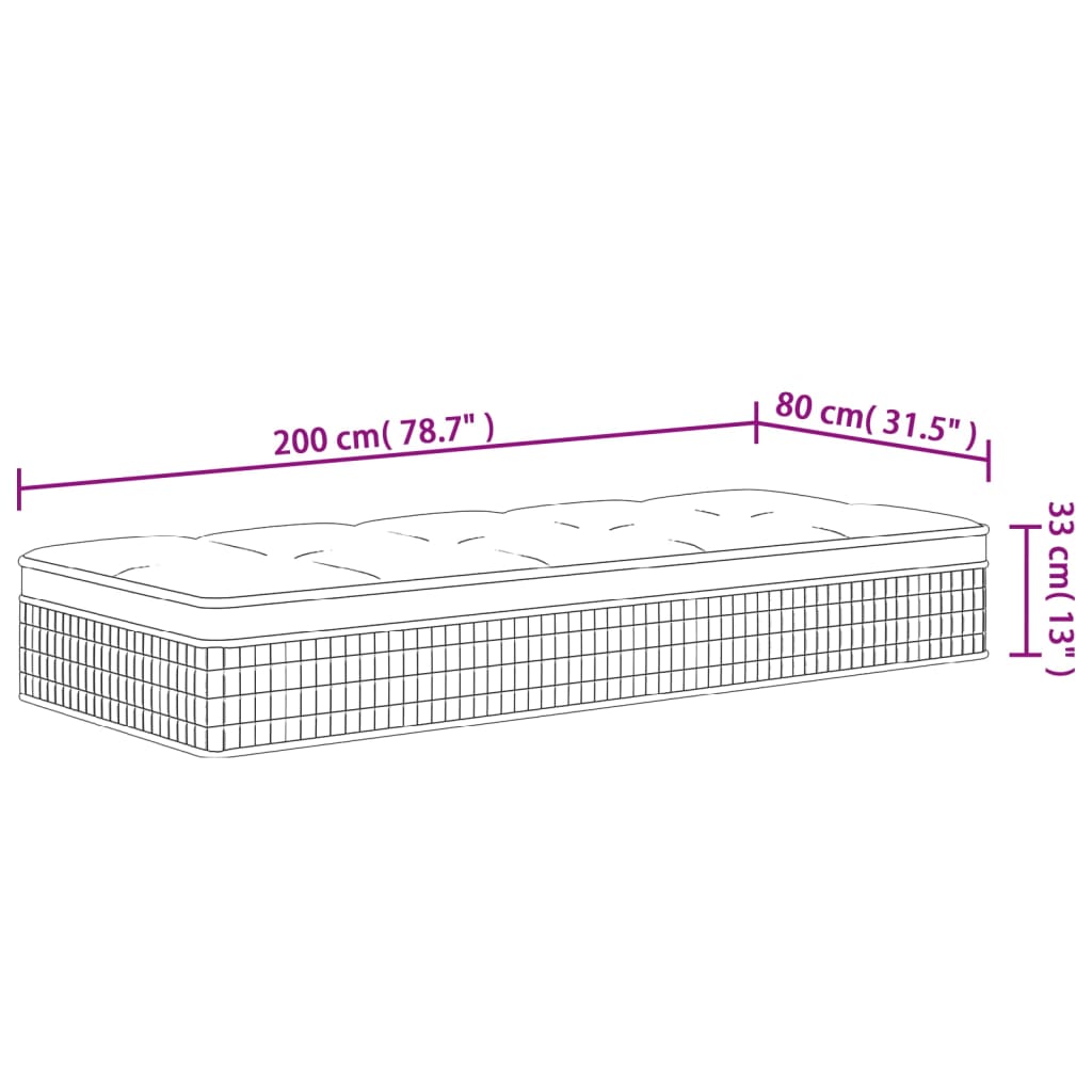 vidaXL Matelas à ressorts ensachés dureté moyenne 80x200 cm