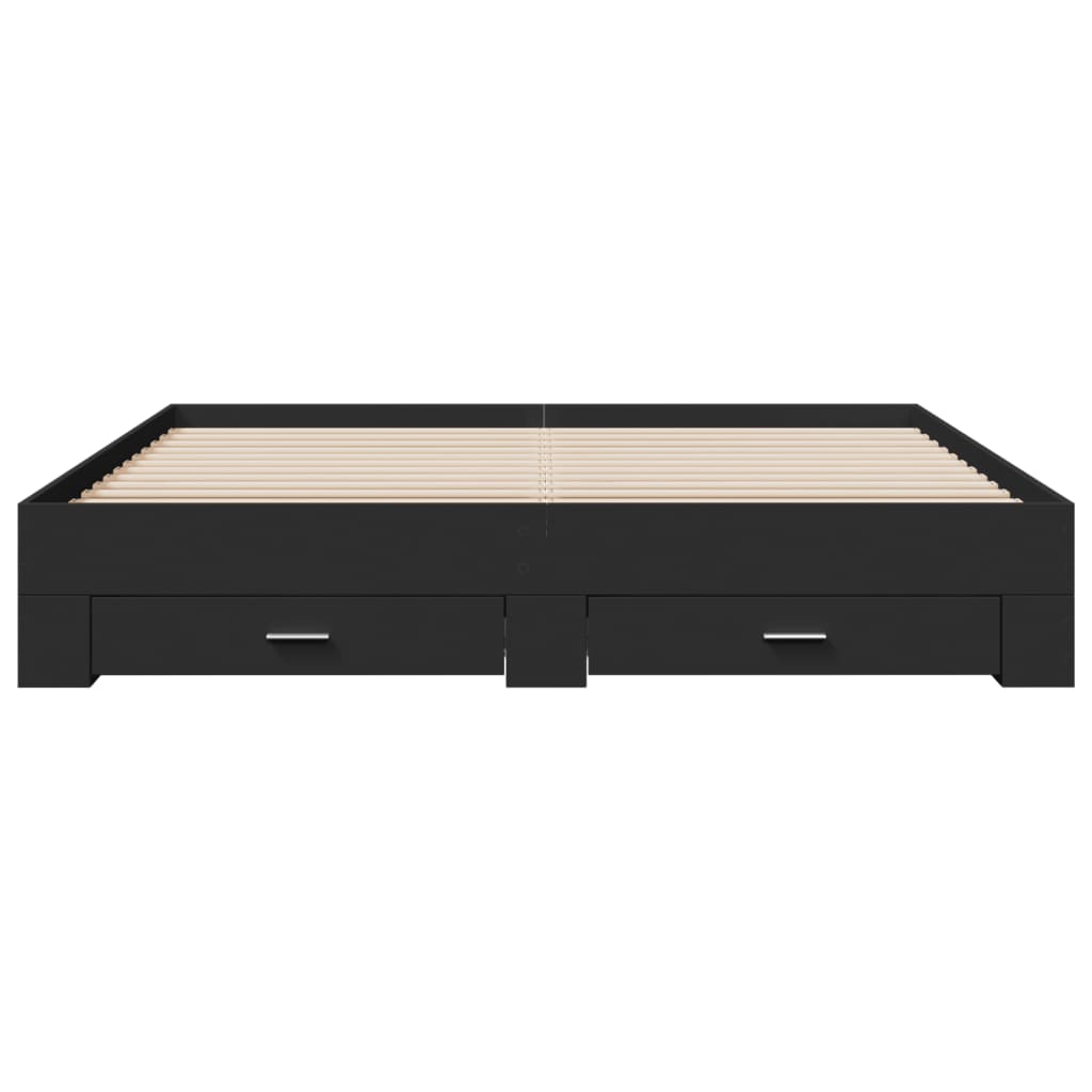 vidaXL Cadre de lit avec tiroirs noir 180x200 cm bois d'ingénierie