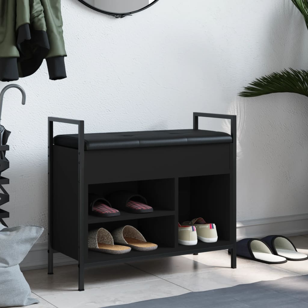 vidaXL Banc à chaussures noir 65,5x32x57,5 cm bois d'ingénierie