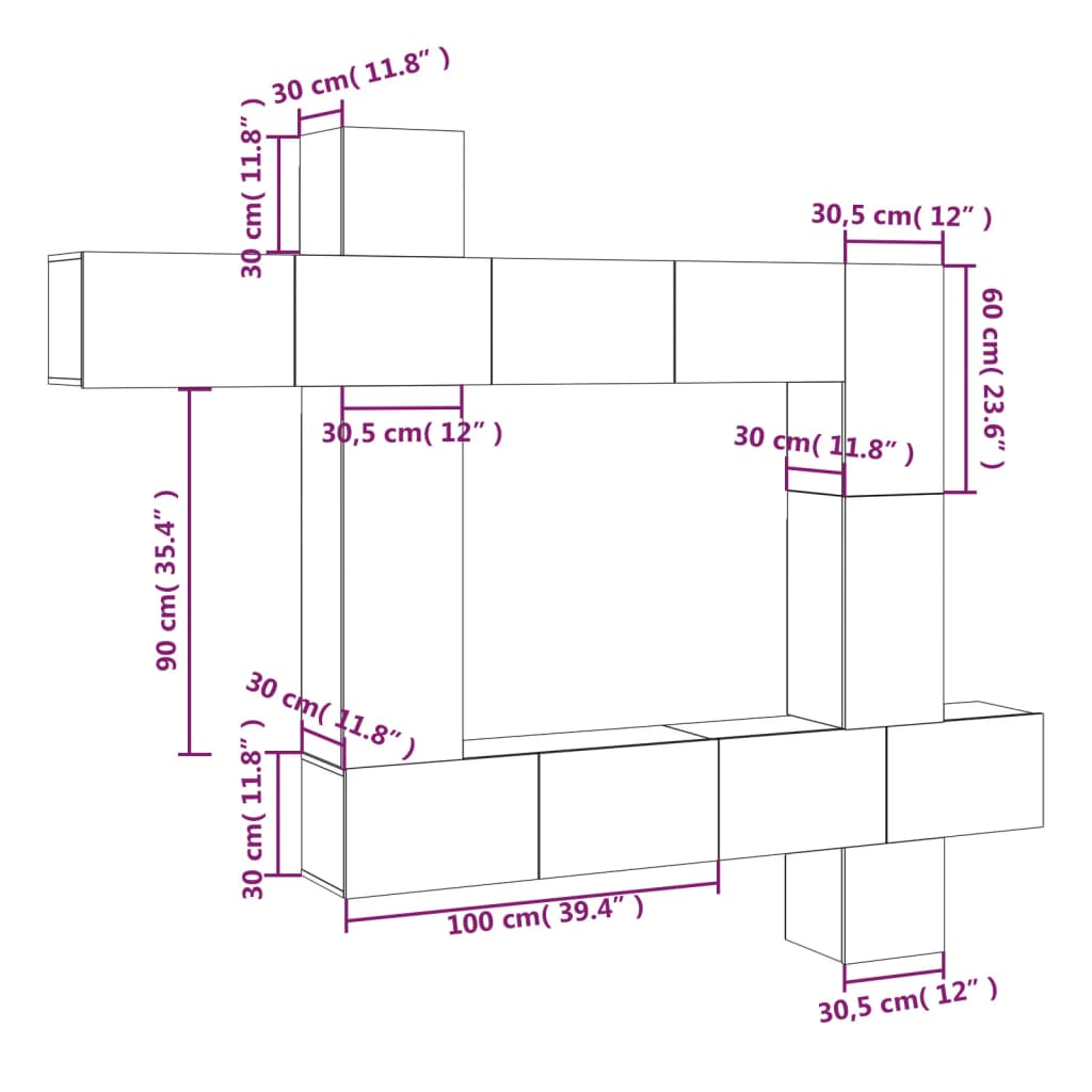 vidaXL Ensemble de meubles TV 9 pcs Gris béton Bois d'ingénierie