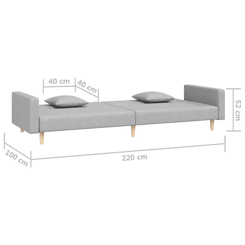 vidaXL Canapé-lit à 2 places avec deux oreillers Gris clair Tissu