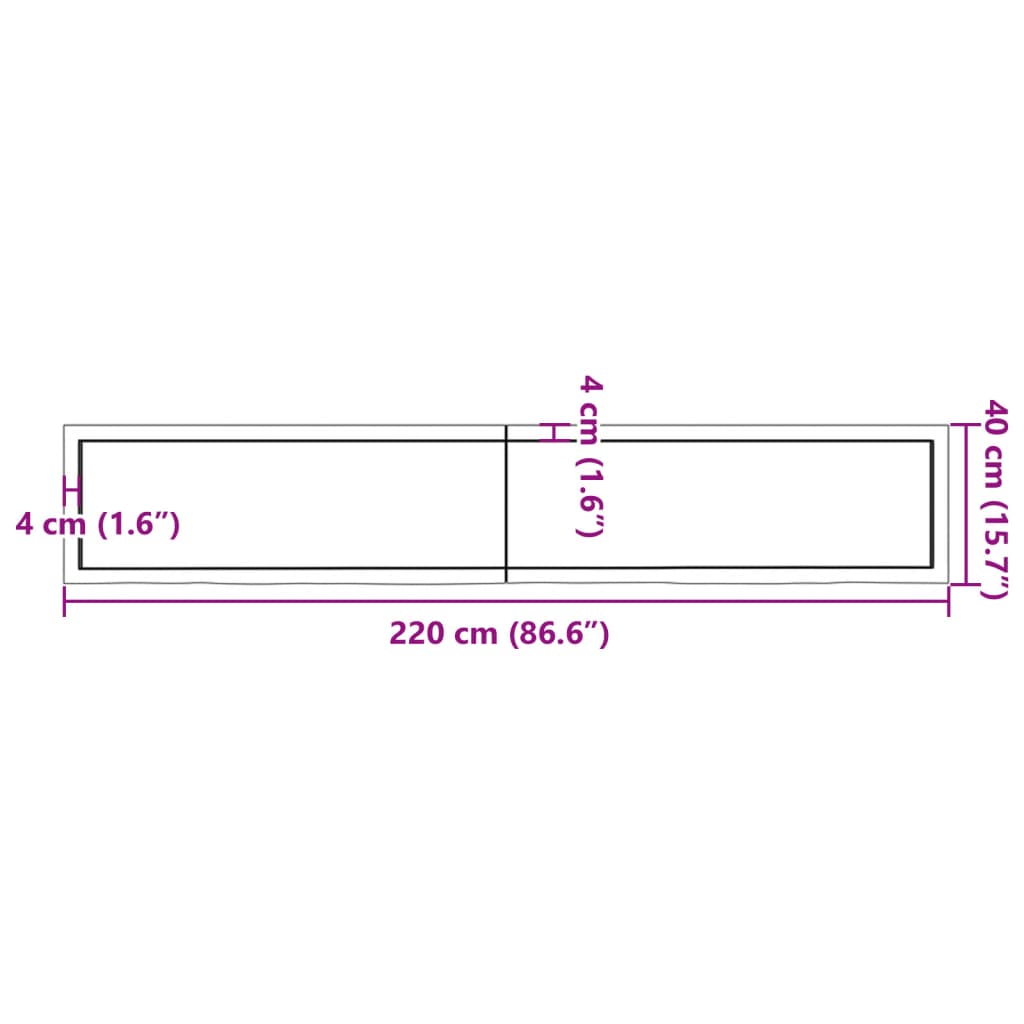 vidaXL Comptoir de salle de bain marron 220x40x(2-6) cm bois traité