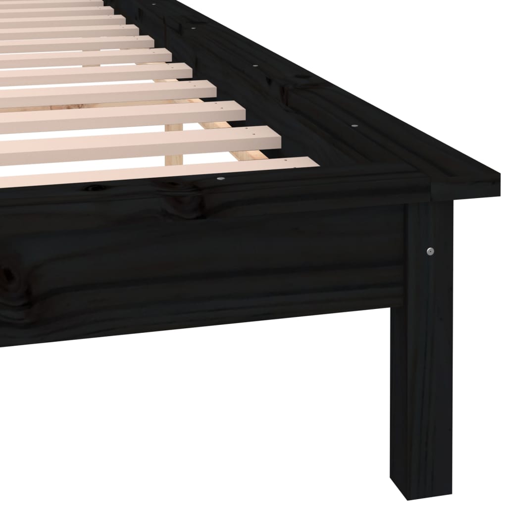 vidaXL Cadre de lit à LED noir 160x200 cm bois massif