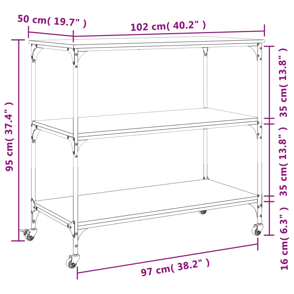 vidaXL Chariot de cuisine chêne sonoma 102x50x95 cm bois d'ingénierie