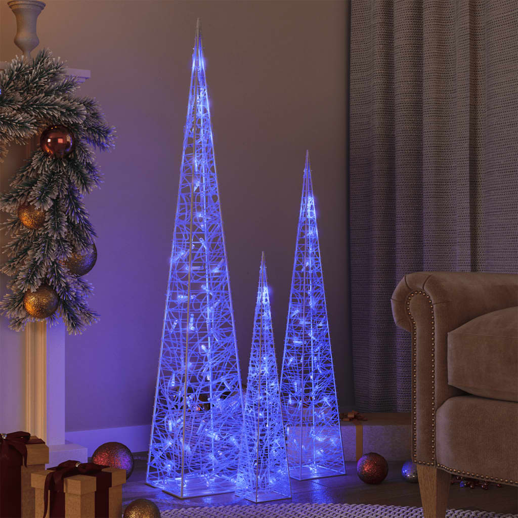 vidaXL Jeu de cônes lumineux à LED Acrylique Bleu 60/90/120 cm