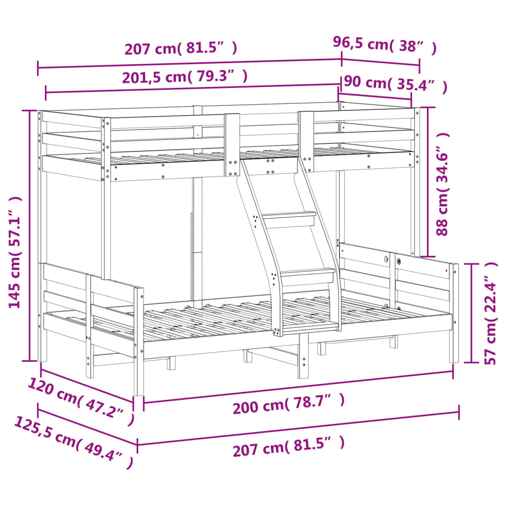 vidaXL Lit superposé 90x200/120x200 cm bois de pin massif