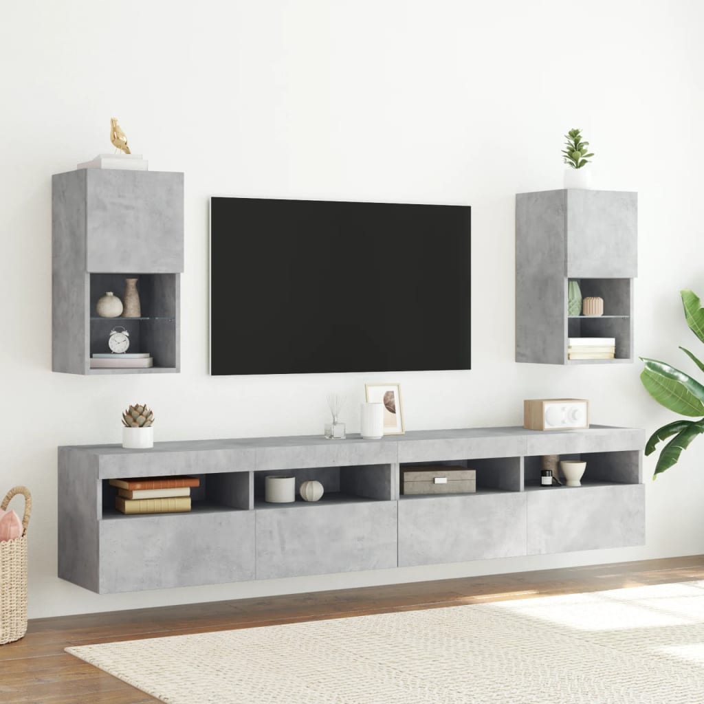 vidaXL Meubles TV avec lumières LED 2 pcs gris béton 30,5x30x60 cm
