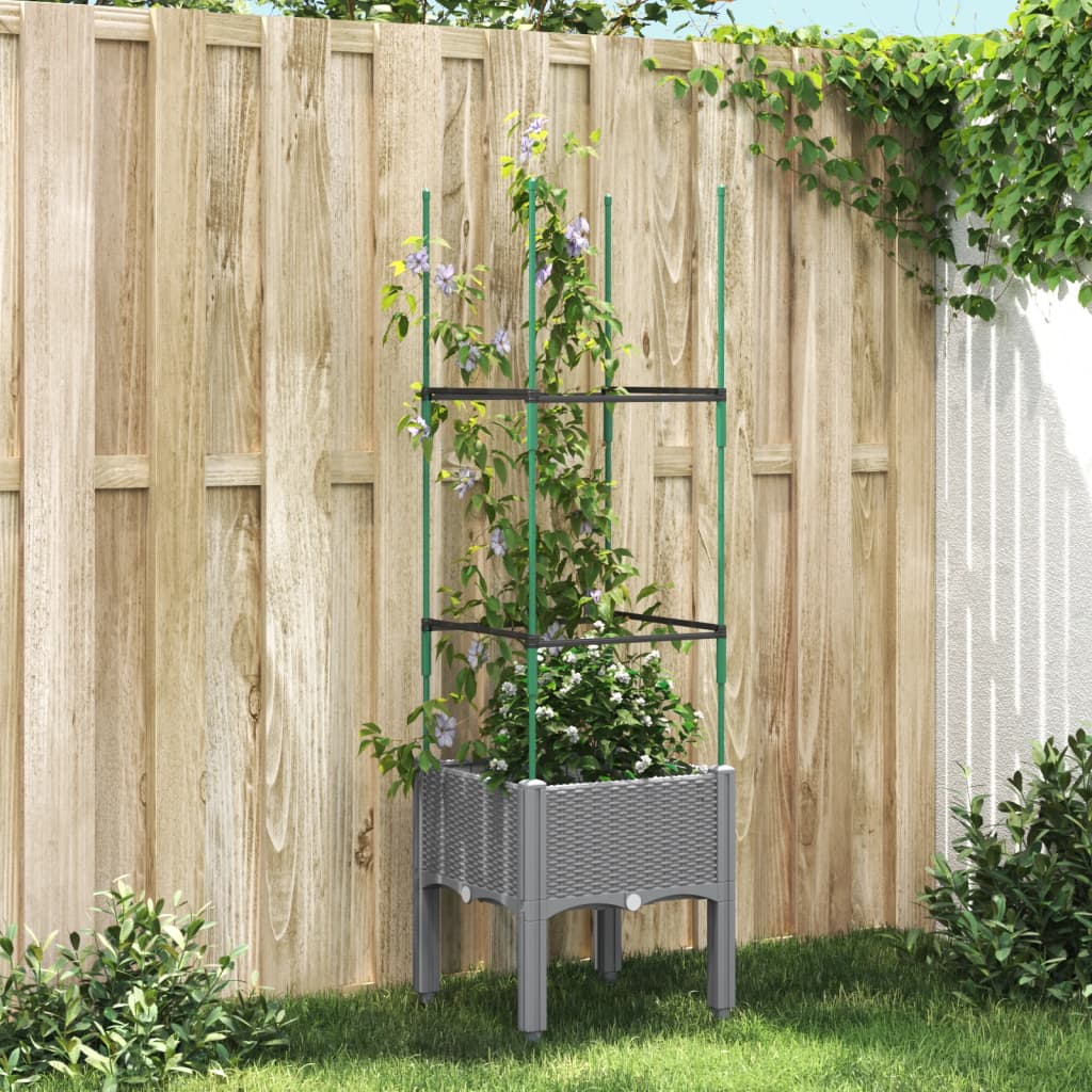 vidaXL Jardinière avec treillis gris clair 40x40x142,5 cm PP