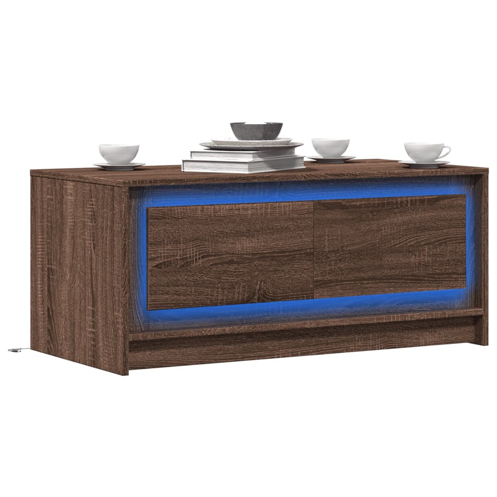 vidaXL Table basse avec lumières LED chêne marron bois d'ingénierie