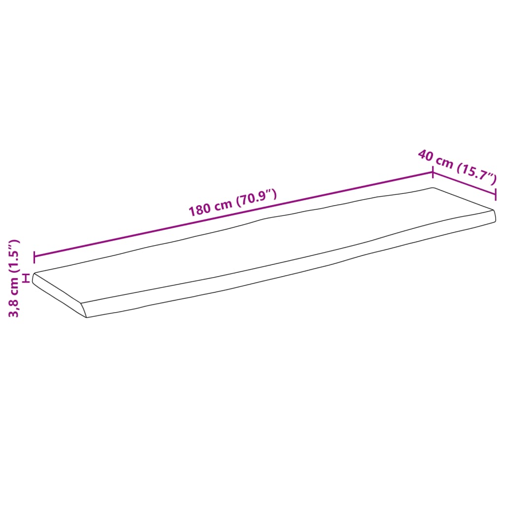 vidaXL Dessus de table 180x40x3,8 cm bord vivant bois massif manguier