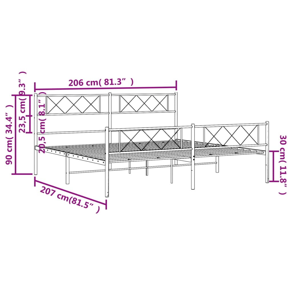 vidaXL Cadre de lit métal sans matelas et pied de lit blanc 200x200 cm