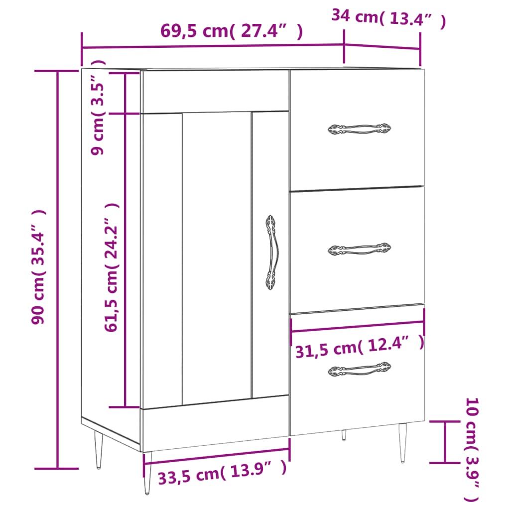 vidaXL Buffet noir 69,5x34x90 cm bois d'ingénierie