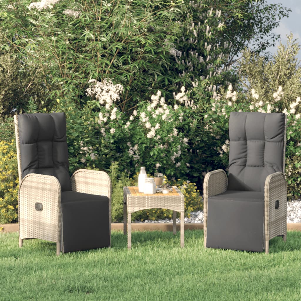 vidaXL Chaises inclinables de jardin lot de 2 et table résine tressée