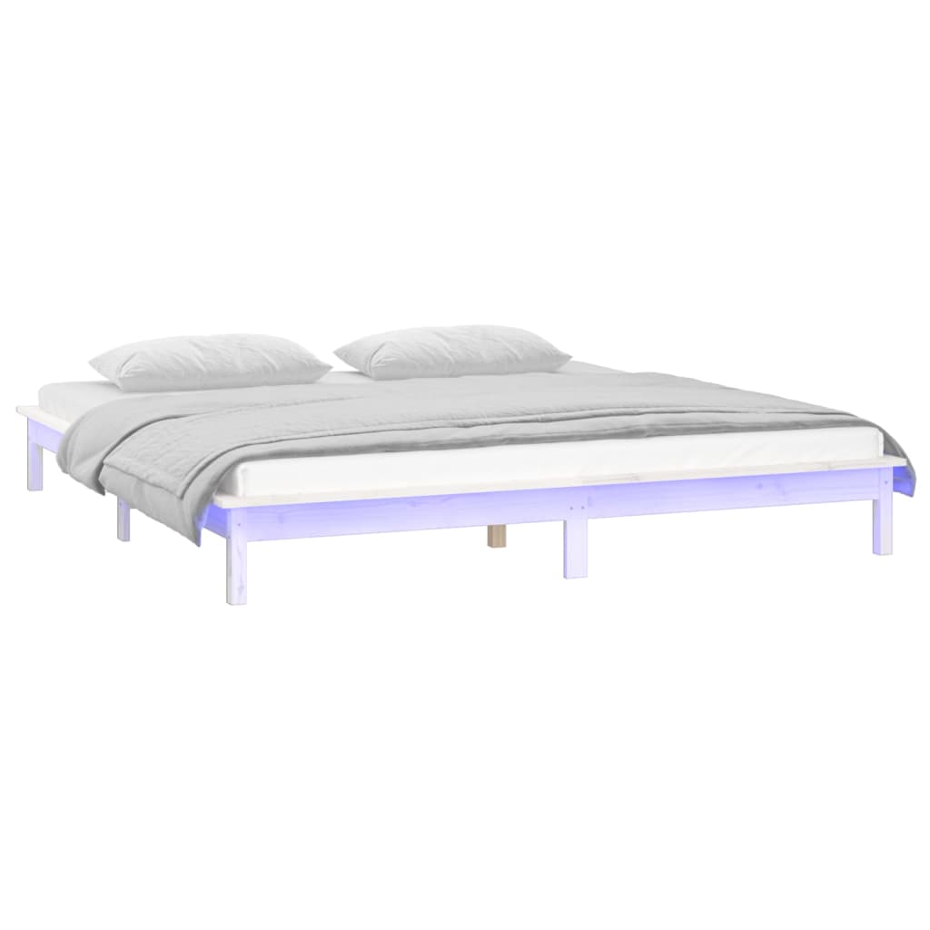 vidaXL Cadre de lit à LED blanc 160x200 cm bois massif