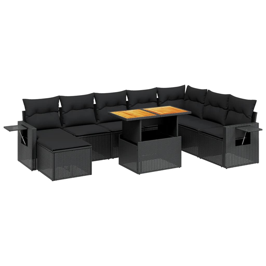 vidaXL Salon de jardin 9 pcs avec coussins noir résine tressée