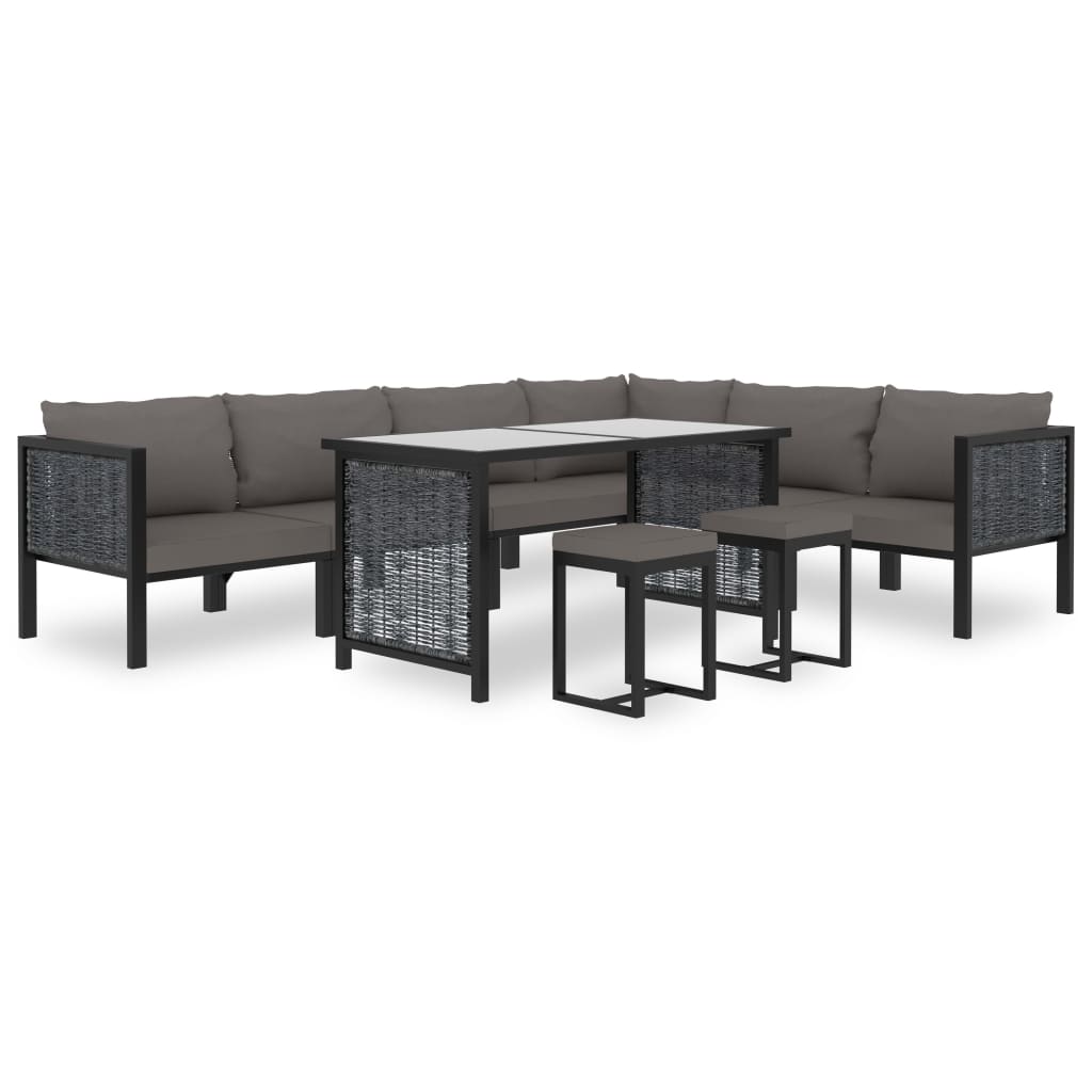 vidaXL Salon de jardin 9 pcs avec coussins Résine tressée Anthracite