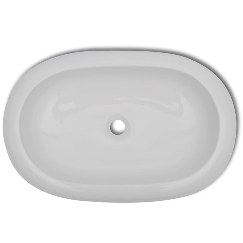 vidaXL Lavabo de salle de bain avec mitigeur Céramique Ovale Blanc