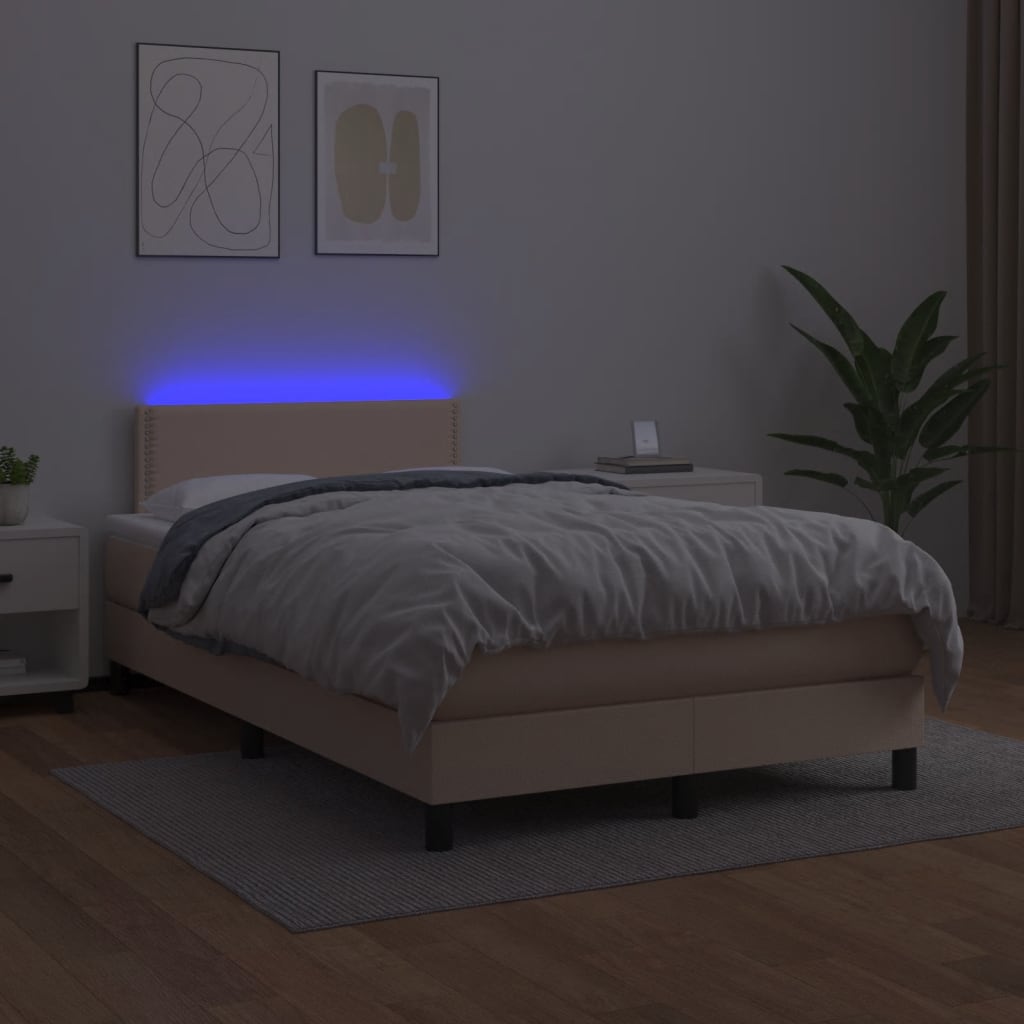 vidaXL Sommier à lattes de lit avec matelas LED cappuccino 120x190 cm