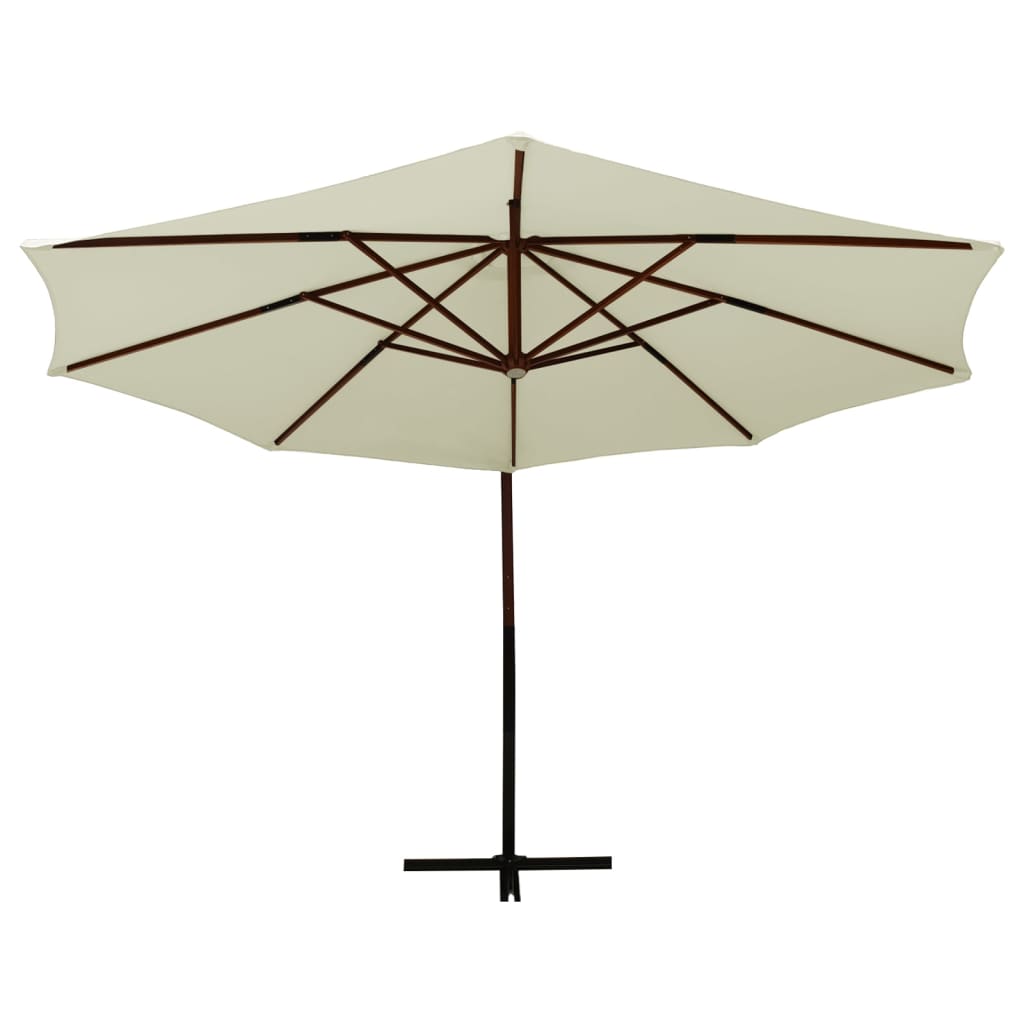 vidaXL Parasol suspendu avec mât en bois 350 cm Blanc sable