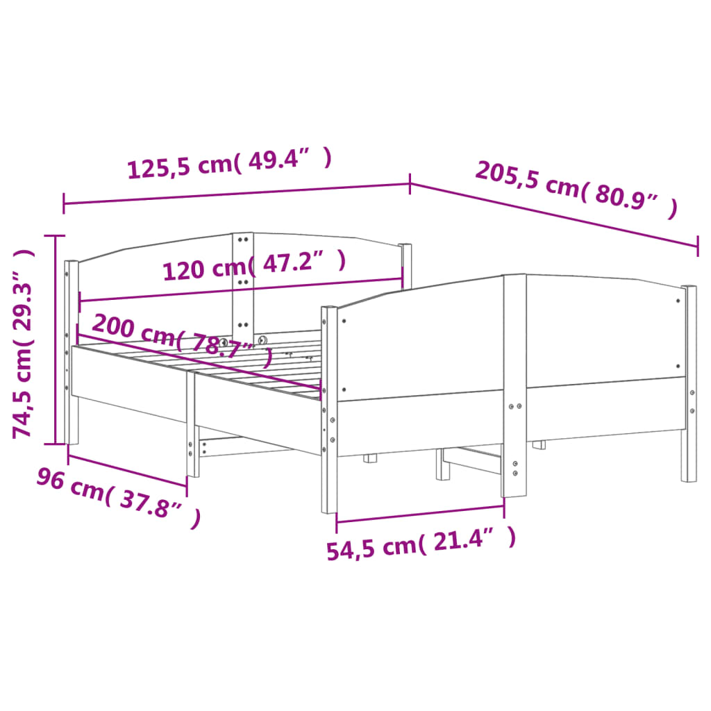 vidaXL Cadre de lit sans matelas blanc 120x200 cm bois de pin massif