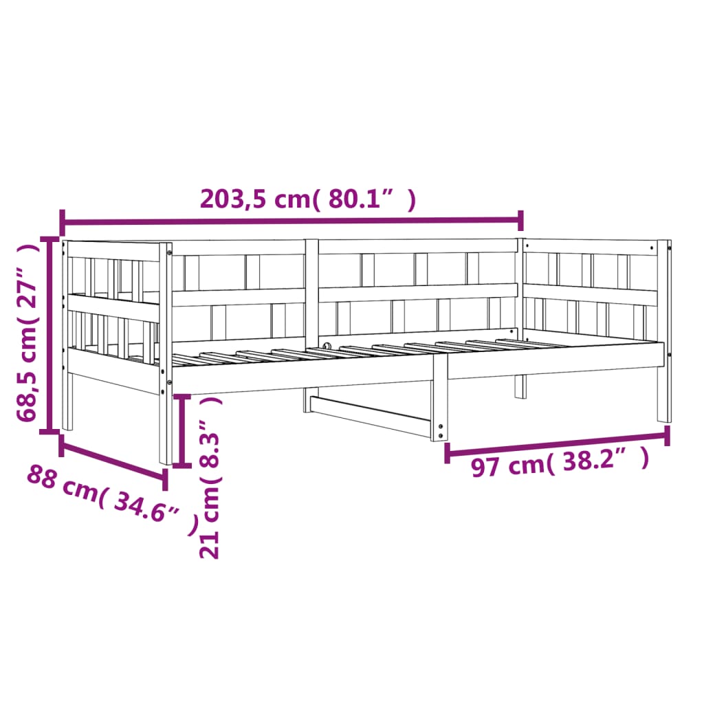 vidaXL Lit de jour sans matelas cire marron 80x200 cm bois pin massif